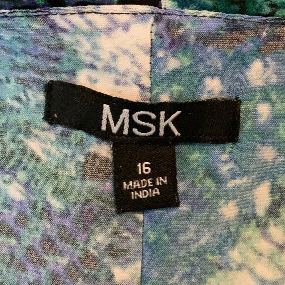 MSK Sleeveless Dress Animal Print Layered Blue Green 16 - Picture 6 of 8